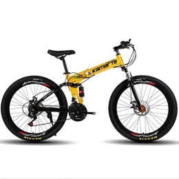 LXLTLB Bici LXLTLB 26in Pieghevole Mountain Bike 21 / 24 / 27 velocità Unisex Adulto Doppio Freno Disco Bicicletta Pieghevole Assorbimento degli Urti Bicicletta Folding, Giallo, 27 Speed