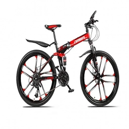 MKIU Bici MKIU Mountain Bike Pieghevole Fuoristrada, Ruote Integrate Antiscivolo A Doppio Smorzamento da 26 Pollici A 30 velocità, Freni A Disco, Adatte per La Guida E Il Viaggio All'aperto, Rosso, 27 Speed