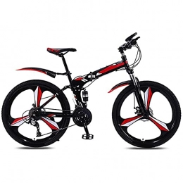 HHORB Bici pieghevoli Mountain Boys Bike, 24 / 26 Pollici 21-Velocità Piena Sospensione MTB Bici, 3 Ruote A Raggio Pieghevole Mountain Bike, Telaio in Acciaio Al Carbonio, Doppio Disco Freno, Biciclette Sport, Rosso, 24 inch