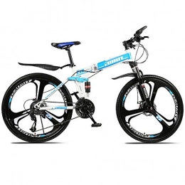 MTCTK Bici pieghevoli MTCTK Mountain Bike Pieghevole per Adulti 26 Pollici Doppia Bici da Corsa off-Road Ammortizzante da Corsa in Acciaio al Carbonio con Freno a Disco Bici VTT, Whiteblue, 30speed