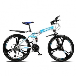 Qj Bici Qj Doppia della Sospensione Mens Bike 26inch 3 Razze Ruote Alto tenore di Carbonio in Acciaio Telaio della Bicicletta con Freni a Disco, Blu, 24Speed