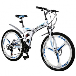 Qj Bici Qj Mountain Bike 30 velocità in Mountain Bike 24In ~ Moto Doppia Sospensione Pieghevole 26 Pollici, Blu Bianco, 26in