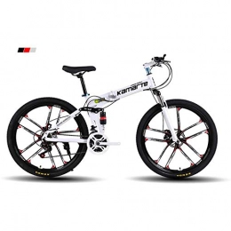 Qj Bici Qj Mountain Bike Speed Steel-Alto tenore di Carbonio Telaio 26 Pollici a 10 Razze Ruote gemellate Sospensione Pieghevole Bici con Freni a Disco, Bianca, 27Speed