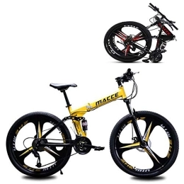 Rziioo Bici RZiioo Pieghevole Mountain Bike MTB Bicicletta 24 / 26 Pollici 21 / 24 / 27 velocità Telaio in Acciaio Bicicletta Pieghevole con Doppio Freno a Disco, Giallo, 24 Inches 24 Speed