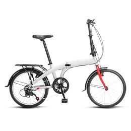 SLDMJFSZ Bici pieghevoli SLDMJFSZ Bici leggera - Bicicletta pieghevole da 20 pollici a 7 velocità con ripiani ad alto carico Bici da città, pneumatici antiscivolo, sella in spugna, White red