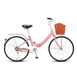 SLDMJFSZ Bici pieghevoli SLDMJFSZ Bicicletta pieghevole da 24 pollici - Bicicletta pieghevole per studenti portatile per uomini e donne Bicicletta pieghevole con velocità di smorzamento Bicicletta con cestello, Rosa