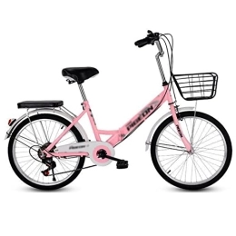 Winvacco Bici Solido Stile retrò Bici, Pieghevole Cambio a 7 Marce, con cestello e Marsupio Posteriore, City Bike, Vintage, Bici da Donna, Pink-22inch