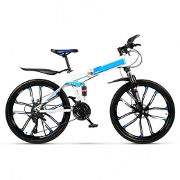 SYCHONG Bici SYCHONG Bici di Montagna Piegante della Bicicletta 30Speed ​​Doppio Freni A Disco Sospensione Forcella Ammortizzata Anti-Slip Bikes, Blu, 26inches