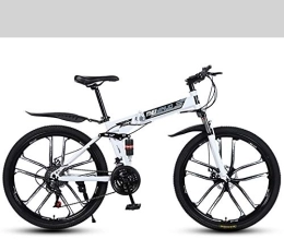 W&HH Bici W&HH Mountain Bike 26 in Brillante Double Disc SYS Freni della Bicicletta Pieghevole Bici per Adulti Ragazzi, Bianca, 27 Stage Shift