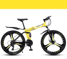 W&HH Bici W&HH Mountain Bike 26 in Brillante Double Disc SYS Freni della Bicicletta Pieghevole Bici per Adulti Ragazzi, Giallo, 24 Stage Shift