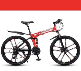 W&HH Bici W&HH Mountain Bike 26 in Brillante Double Disc SYS Freni della Bicicletta Pieghevole Bici per Adulti Ragazzi, Rosso, 24 Stage Shift