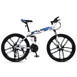 WZB Bici WZB Mountain Bike 21 / 24 / 27 Speed ​​Telaio in Acciaio 26 Pollici 10 Ruote a Ruote Bici Pieghevole Sospensione, Blu, 24 velocità