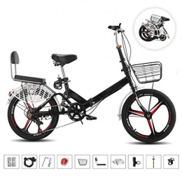 WZYJ Bici WZYJ Bicicletta Pieghevole da 20 Pollici, Bici da Donna per Adulti con Ammortizzatore a velocità variabile, Bicicletta da Studente Leggera Portatile, Regali per Ragazza, Black~a