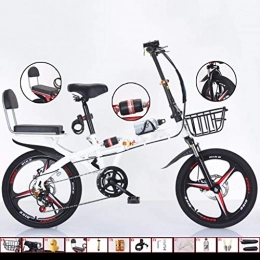 WZYJ Bici pieghevoli WZYJ Bicicletta Pieghevole in Acciaio ad Alto tenore di Carbonio, Bici Portatile Ultraleggera ad Assorbimento degli Urti a velocità variabile, Peso del Cuscinetto 180 kg (385 libbre), Bianca, 20inch