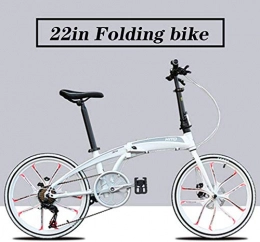 XRQ Bici XRQ 22" Bicicletta Pieghevole in Lega Leggera di Alluminio Telaio Shimano a velocità variabile Folding Bike delle Donne degli Uomini Regolabili Biciclette City Bike, Bianca