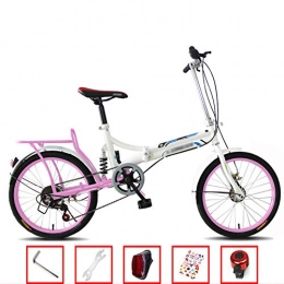 YSHCA Bici YSHCA 20 Pollici 6 velocità Bicicletta Pieghevole, Telaio in Acciaio al Carbonio Pieghevole Bici con Cremagliera e Sella Comfort City Bike Pieghevole, Pink