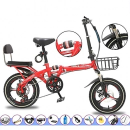 YSHCA Bici pieghevoli YSHCA 20 Pollici Bicicletta Pieghevole, 7 velocità Telaio in Acciaio al Carbonio Pieghevole Bici con Cremagliera Sella Comfort e Mudgard, Red-B