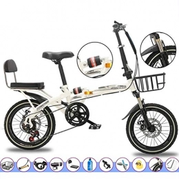 YSHCA Bici pieghevoli YSHCA16 Pollici Bicicletta Pieghevole, 7 velocità Telaio in Acciaio al Carbonio Pieghevole Bici con Cremagliera Sella Comfort e Mudgard, White-A