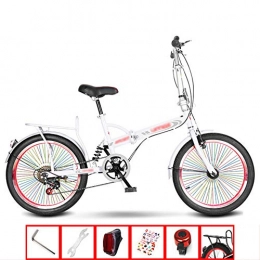 YSHCA Bici YSHCABicicletta Pieghevole, con Cremagliera 20 Pollici Telaio in Acciaio al Carbonio Pieghevole Bici City Bike Pieghevole, White-C