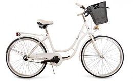 BDW Bici BDW Laura - Bicicletta da donna con bretelle sul retro, 1 velocità, colore: bianco, 28 pollici