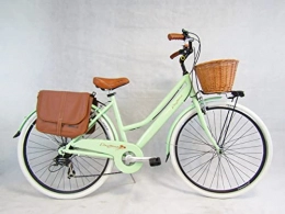 Daytona Bici Bici Bicicletta da Donna City Bike 28 in Alluminio Vintage Retro' Colore Verde Cesto Vimini e Borse Laterali