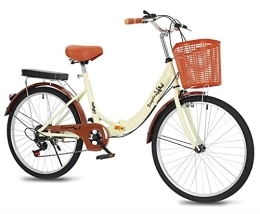 XQIDa durable Biciclette da città Bici da città 24 pollici, telaio in acciaio leggero e confortevole, per pendolari, con impugnatura regolabile+fanale posteriore e cesto+campana adatta per adulti e adolescenti Bici pieghevoli / crema