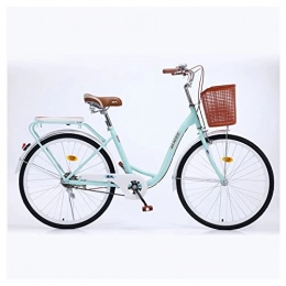 SHANRENSAN Bici Bicicletta da città, da donna, 24 pollici, ruote da 26 pollici, 7 velocità, bici da donna, leggera e confortevole, telaio in acciaio al carbonio (verde, single-peed), classica, 24 pollici