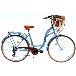 Davi Biciclette da città Davi Emma Premium Bici da Donna, 160-185 cm altezza, Bicicletta Bici Citybike Donna Vintage Retro, Luce Bici, 7 marce, City Bike da Donna, Bici da Donna, Bici da Città (Blu / Marrone)