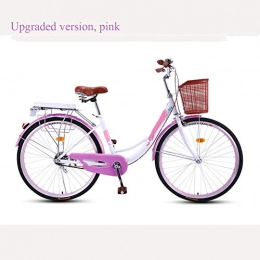 GAOJIN 24 Pollici della Bicicletta per Le Donne Retro Quadro Adulta della Bicicletta con Il Carrello, Lavoro Adult Light delle Donne Ultra Light Adulto Piccolo Allievo Maschio Biciclette,Rosa