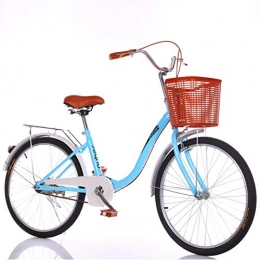 GOLDGOD Bici GOLDGOD Leggero Biciclette da Crociera 24 Pollici Cruiser Bici da Donna con Cestino per Bicicletta E Ripiano Posteriore Design Vintage Bicicletta da Città con Telaio in Acciaio E Doppi Freni, Blu