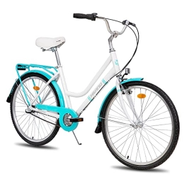 STITCH Bici HILAND 26 pollici Urban City Bike da donna con freno a V, Shimano 3 velocità, leva del cambio e portapacchi, bianco e blu