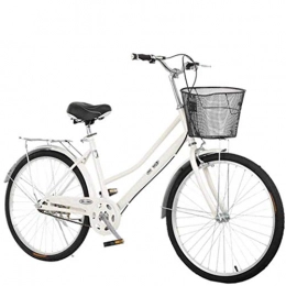 HY-WWK Bici HY-WWK Bicicletta Retrò da Donna per Adulti, Sedile Regolabile Bicicletta Leggera da Città da 24 / 26 Pollici con Telaio in Acciaio ad Alto Tenore Di Carbonio, Bianco, 24 Pollici, Bianca