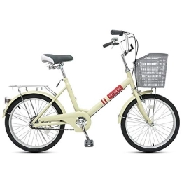 JHKGY Biciclette da città JHKGY Beach Cruiser Bike, Bici Comfort A velocità Singola per Uomo Donna, Telaio in Acciaio Ad Alto Tenore di Carbonio, Cestello Anteriore E Portapacchi Posteriori, Beige, 20 inch