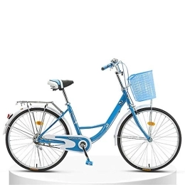 JHKGY Biciclette da città JHKGY Bici retrò Leggera, Telaio in Acciaio Ad Alto Tenore di Carbonio, Bici da velocità Singola, Bici per Pendolari per Studenti Adulti, Cestino Anteriore, Portapacchi Posteriori, Blu, 24 inch