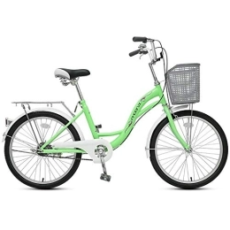 JHKGY Biciclette da città JHKGY Bicicletta per Pendolari Comoda, Biciclette da Crociera per Studenti retrò, con Cestello E Portapacchi Posteriori, Bici Comfort A velocità Singola per Uomo Donna, Verde, 22 inch