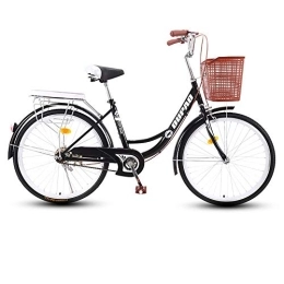 JHKGY Biciclette da città JHKGY Bicicletta retrò per Pendolari Urbani, Bicicletta da velocità Singola per Adulti, Telaio in Acciaio Ad Alto Tenore di Carbonio, Cestino Anteriore, Portapacchi Posteriori, Nero, 26 inch