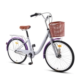 JHKGY Biciclette da città JHKGY Classic Cruiser Bike, Bici A velocità Singola, Telaio in Acciaio Ad Alto Tenore di Carbonio, con Cestino Anteriore E Portapacchi Posteriori, Bici A velocità Singola per Uomo Donna, Grigio, 24 inch