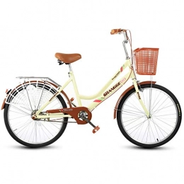 KUYT Bici KUYT Bici Urbani per pendolari Comfort da Donna con Portapacchi Posteriore e Cesto Semplice ed Elegante per Il Tour su Strada o sterrato (22 Pollici), Beige