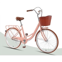 LEAUX Bici LEAUX Bicicletta da 24 pollici Bicicletta retrò da donna Bicicletta leggera unisex a velocità singola con cestino(Color:Pink)