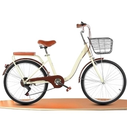 LEAUX Bici LEAUX Bicicletta da città da donna da 22 / 24 pollici, leggera, retrò, unisex, con cestino(Color:Khaki, Size:22INCH)