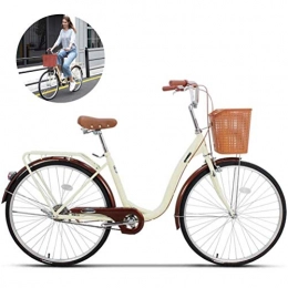 LHY Biciclette da città LHY Bici da Donna, Bici da Studente Cruiser con cestello, Bici da Donna Classica Stile di Vita Tradizionale Urban Urban Frame Cycle 6 Marce Trasmissione Telaio in Alluminio, Trasmissione, Beige, 24Inch