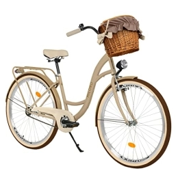 Generic Biciclette da città Milord Comfort - Bicicletta da donna con cestino in vimini, stile olandese, stile retrò, vintage, 28 pollici, colore: Crema marrone