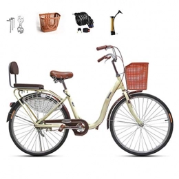 Ti-Fa Biciclette da città Ti-Fa Bici Leggera da Donna da 24"per Bicicletta da Città a velocità Singola con cestello, Blocco antifurto, gonfiatore, Strumento di Installazione (Colore: Beige)