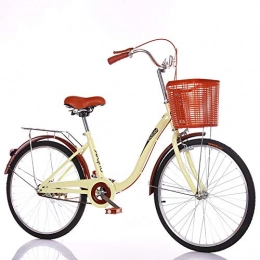 ZHIPENG Bicicletta da Pendolare, Bici da Città per Il Tempo Libero da 24 Pollici, Bicicletta retrò, con Cesto E Luce per Bicicletta, Bicicletta da Città per Donna, per Esterni Urbani,Beige