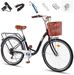 ZJWD Biciclette da città ZJWD Bicicletta da Città da 26", Bicicletta per Adulti A 7 velocità, Bici da Donna, Inclusa Torcia A Cestello, Gonfiatore, Blocco Antifurto, Bicicletta Classica retrò