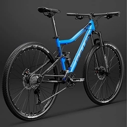  Mountain Bike 29 inch Bicycle Frame Full Suspension Mountain Bike, Double Shock Absorption Bicycle Mechanical Disc Brakes Frame (Blue 27 Speeds)