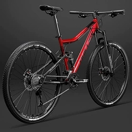  Mountain Bike 29 inch Bicycle Frame Full Suspension Mountain Bike, Double Shock Absorption Bicycle Mechanical Disc Brakes Frame (Red 30 Speeds)