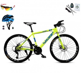 AI-QX Mountain Bike AI-QX Unisex Mountain Bike 30 velocità Telaio in Acciaio ad Alto tenore di Carbonio 26 Pollici Freno a Doppio Disco Ruote, Giallo