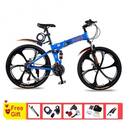 EUSIX Bici EUSIX X9 26 '' Mountain Bike per Uomo E Donna Telaio Pieghevole in Alluminio con Sospensione E Cambio A 21 velocit (Blu)