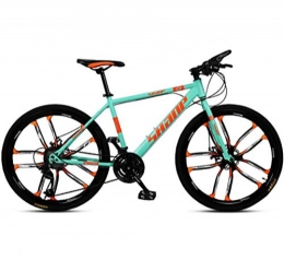 JXH Bici JXH 26 Bici Pollici di Montagna, Doppio Freno a Disco per Mountain Bike Hardtail Uomo, Bicicletta Sedile Regolabile, ad Alta Acciaio al Carbonio Telaio, 21 velocit, Bianco 10 Razze, Green 24in